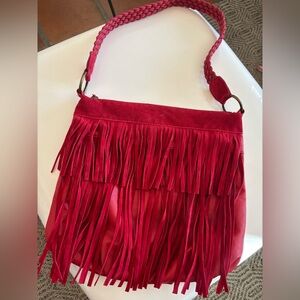 Red Fringed faux Suede shoulder bag